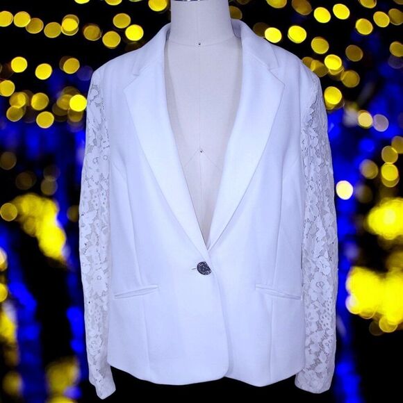 Anne Klein white lace sleeves single button suit jacket blazer - Picture 1 of 16